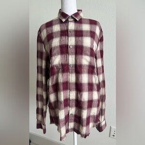IRO Burgundy and Cream Plaid button down Shirt